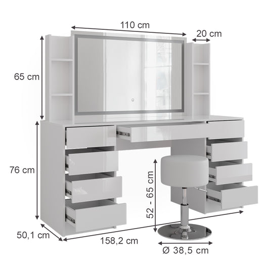 Vicco Tavolo da toeletta Bianco/bianco lucido 158.2 cm 5 parti