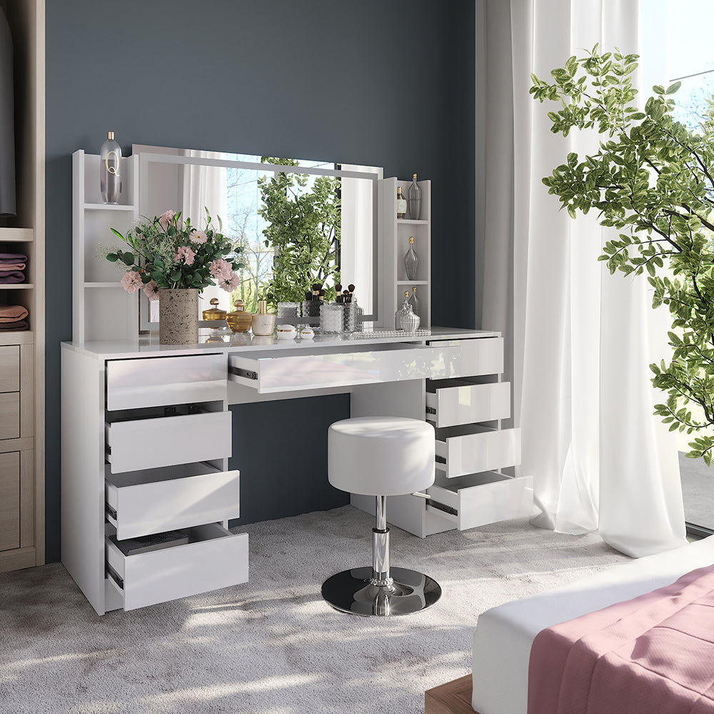 Vicco Tavolo da toeletta Bianco/bianco lucido 158.2 cm 5 parti