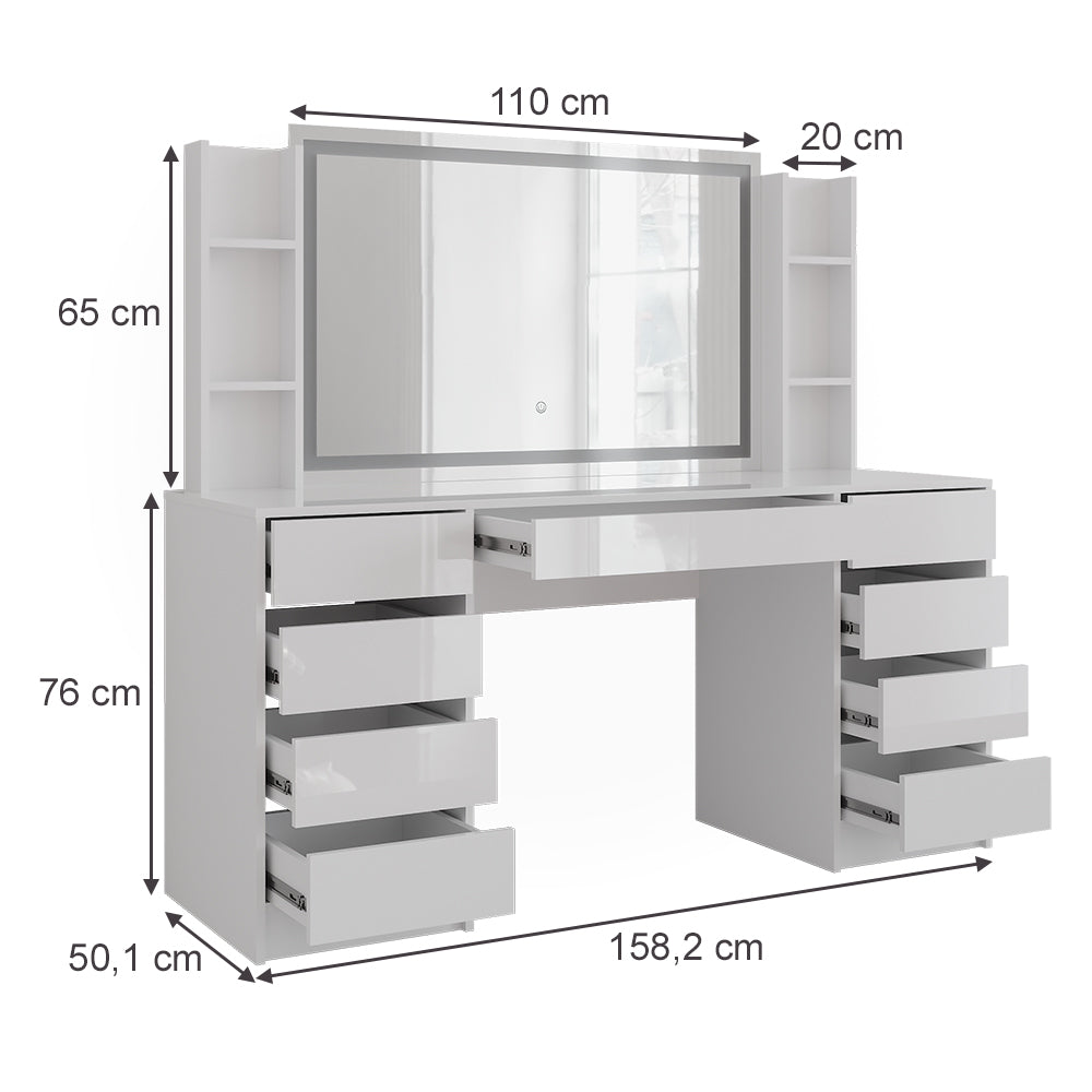Vicco Tavolo da toeletta Bianco/bianco lucido 158.2 cm 4 parti