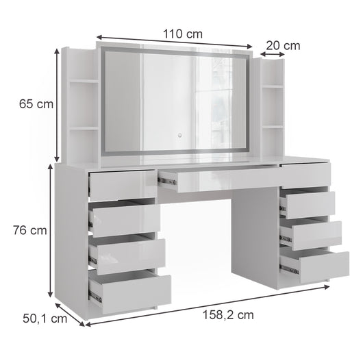 Vicco Tavolo da toeletta Bianco/bianco lucido 158.2 cm 4 parti