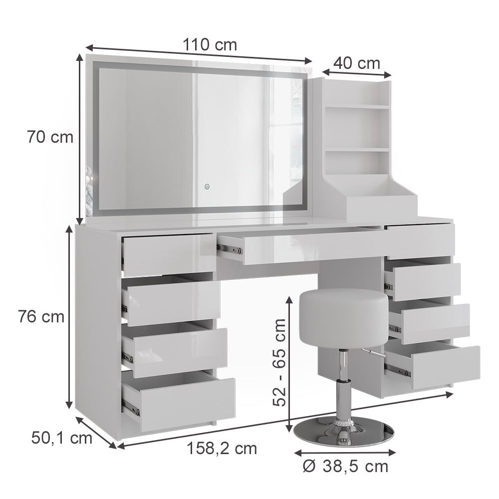 Vicco Tavolo da toeletta Bianco/bianco lucido 158.2 cm 4 parti