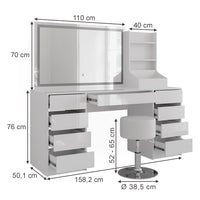 Vicco Tavolo da toeletta Bianco/bianco lucido 158.2 cm 4 parti