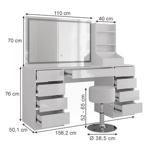 Vicco Tavolo da toeletta Bianco/bianco lucido 158.2 cm 4 parti