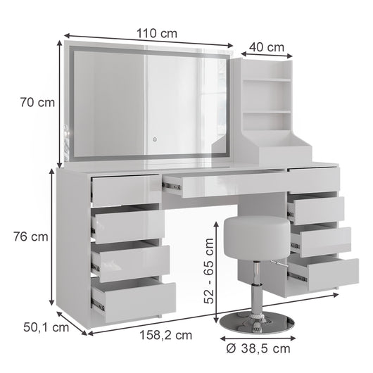 Vicco Tavolo da toeletta Bianco/bianco lucido 158.2 cm 4 parti