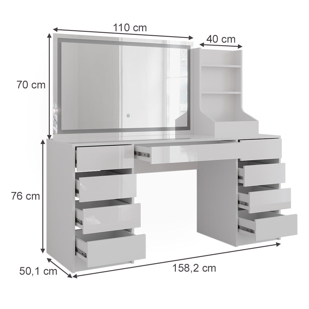 Vicco Tavolo da toeletta Bianco/bianco lucido 158.2 cm 3 parti