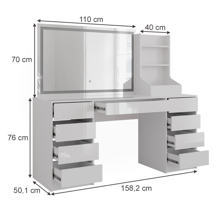 Vicco Tavolo da toeletta Bianco/bianco lucido 158.2 cm 3 parti