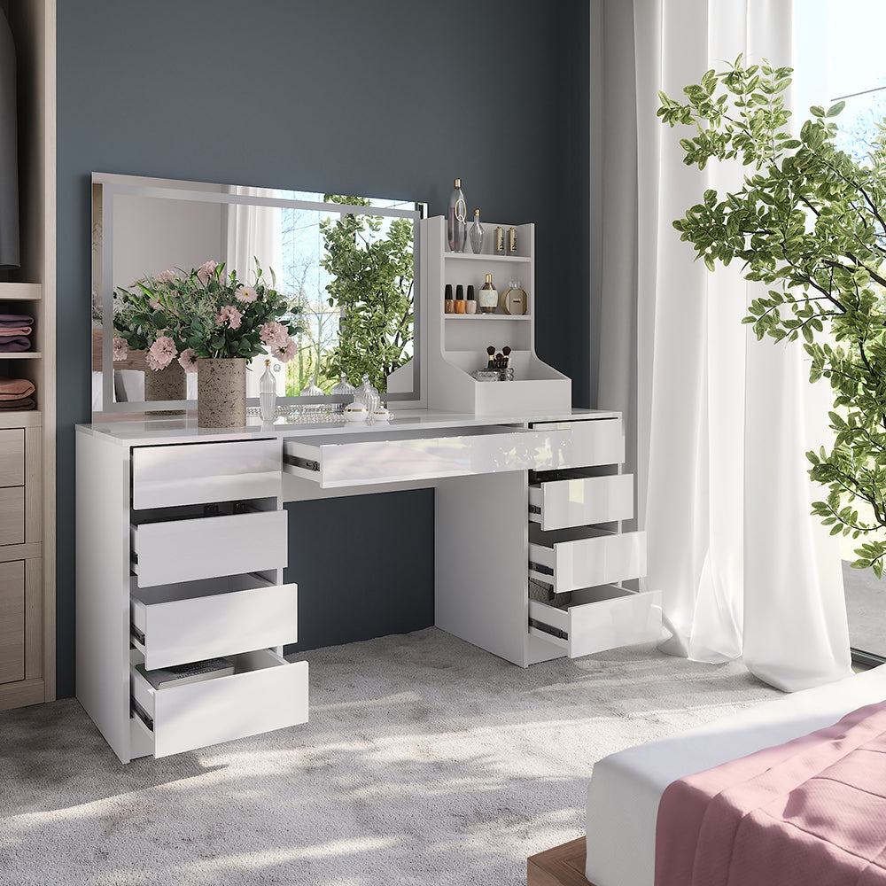 Vicco Tavolo da toeletta Bianco/bianco lucido 158.2 cm 3 parti