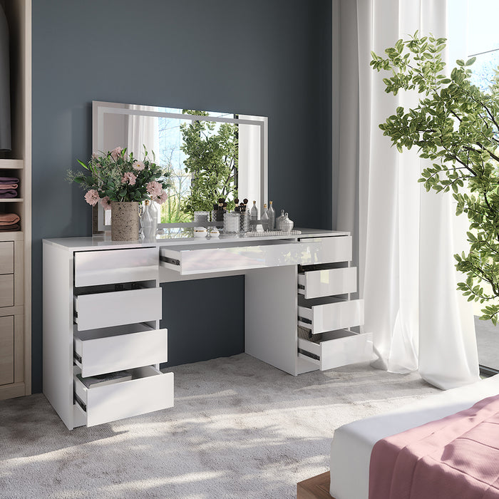 Vicco Tavolo da toeletta Bianco/bianco lucido 158.2 cm con specchio LED