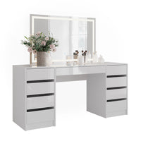 Vicco Tavolo da toeletta Bianco/bianco lucido 158.2 cm con specchio LED