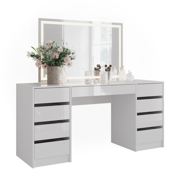 Vicco Tavolo da toeletta Bianco/bianco lucido 158.2 cm con specchio LED