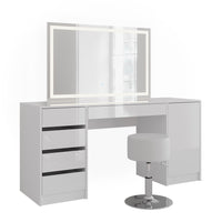 Vicco Tavolo da toeletta Bianco/bianco lucido 158.2 cm con specchio LED e sgabello
