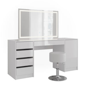 Vicco Tavolo da toeletta Bianco/bianco lucido 158.2 cm con specchio LED e sgabello