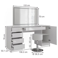 Vicco Tavolo da toeletta Bianco/bianco lucido 158.2 cm con specchio LED e sgabello