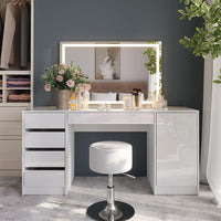 Vicco Tavolo da toeletta Bianco/bianco lucido 158.2 cm con specchio LED e sgabello