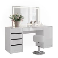 Vicco Tavolo da toeletta Bianco/bianco lucido 158.2 cm con specchio LED e sgabello