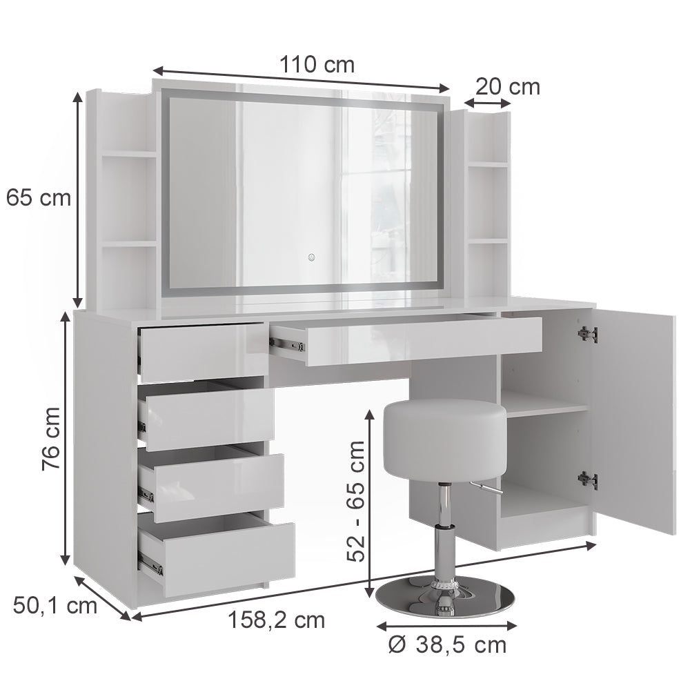 Vicco Tavolo da toeletta Bianco/bianco lucido 158.2 cm 5 parti