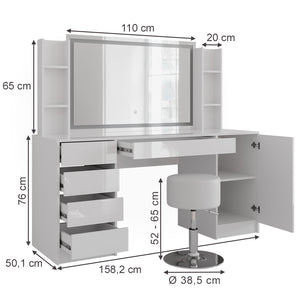 Vicco Tavolo da toeletta Bianco/bianco lucido 158.2 cm 5 parti