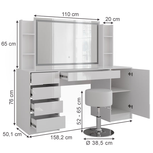 Vicco Tavolo da toeletta Bianco/bianco lucido 158.2 cm 5 parti