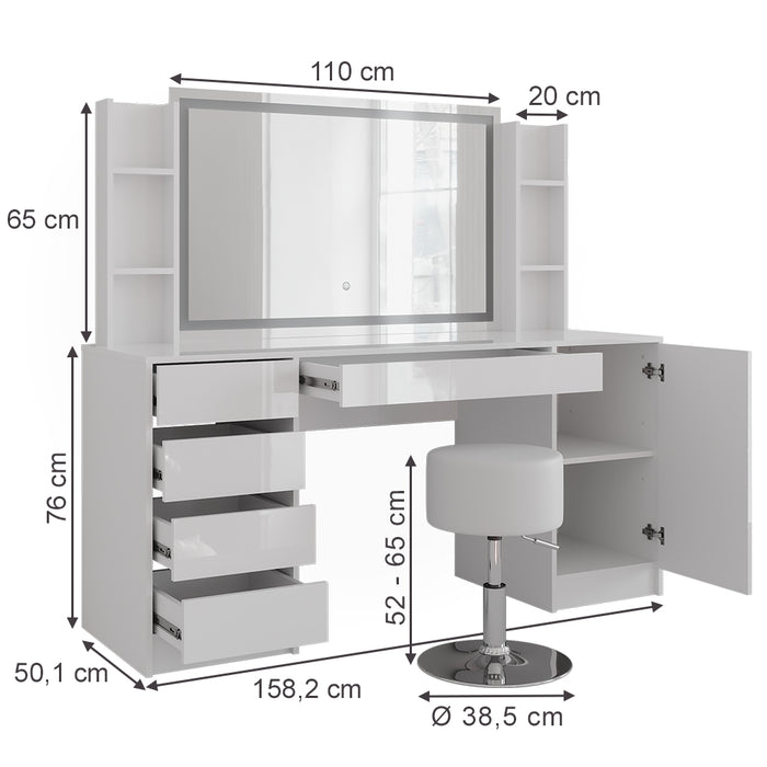 Vicco Tavolo da toeletta Bianco/bianco lucido 158.2 cm 5 parti