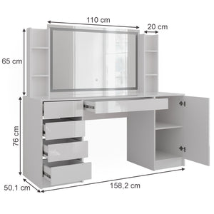 Vicco Tavolo da toeletta Bianco/bianco lucido 158.2 cm 4 parti