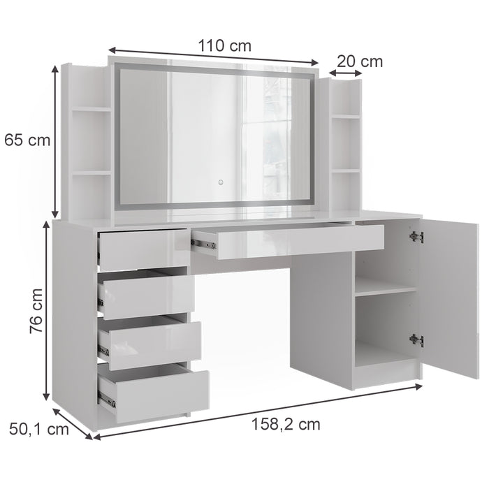Vicco Tavolo da toeletta Bianco/bianco lucido 158.2 cm 4 parti