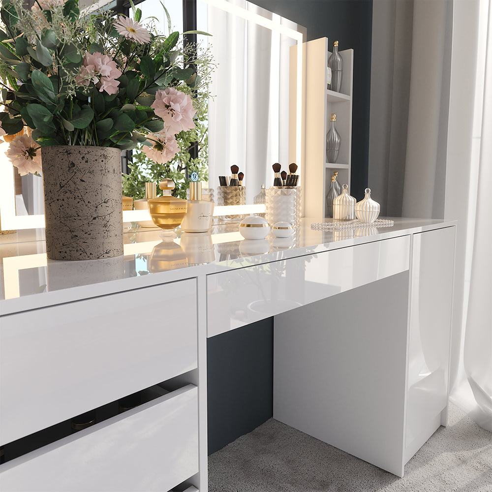 Vicco Tavolo da toeletta Bianco/bianco lucido 158.2 cm 4 parti