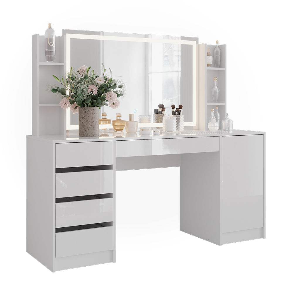 Vicco Tavolo da toeletta Bianco/bianco lucido 158.2 cm 4 parti