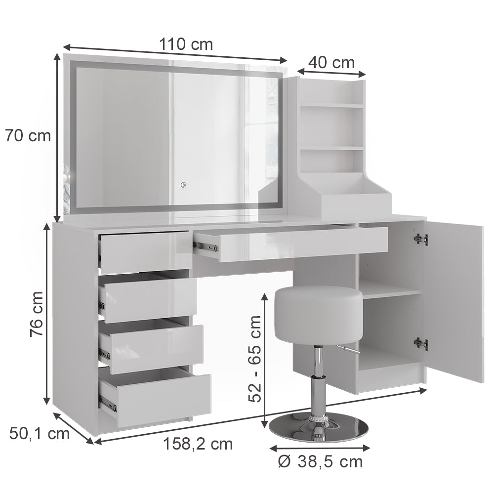 Vicco Tavolo da toeletta Bianco/bianco lucido 158.2 cm 4 parti