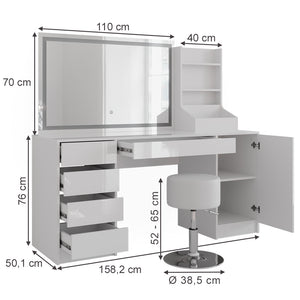 Vicco Tavolo da toeletta Bianco/bianco lucido 158.2 cm 4 parti
