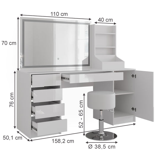 Vicco Tavolo da toeletta Bianco/bianco lucido 158.2 cm 4 parti