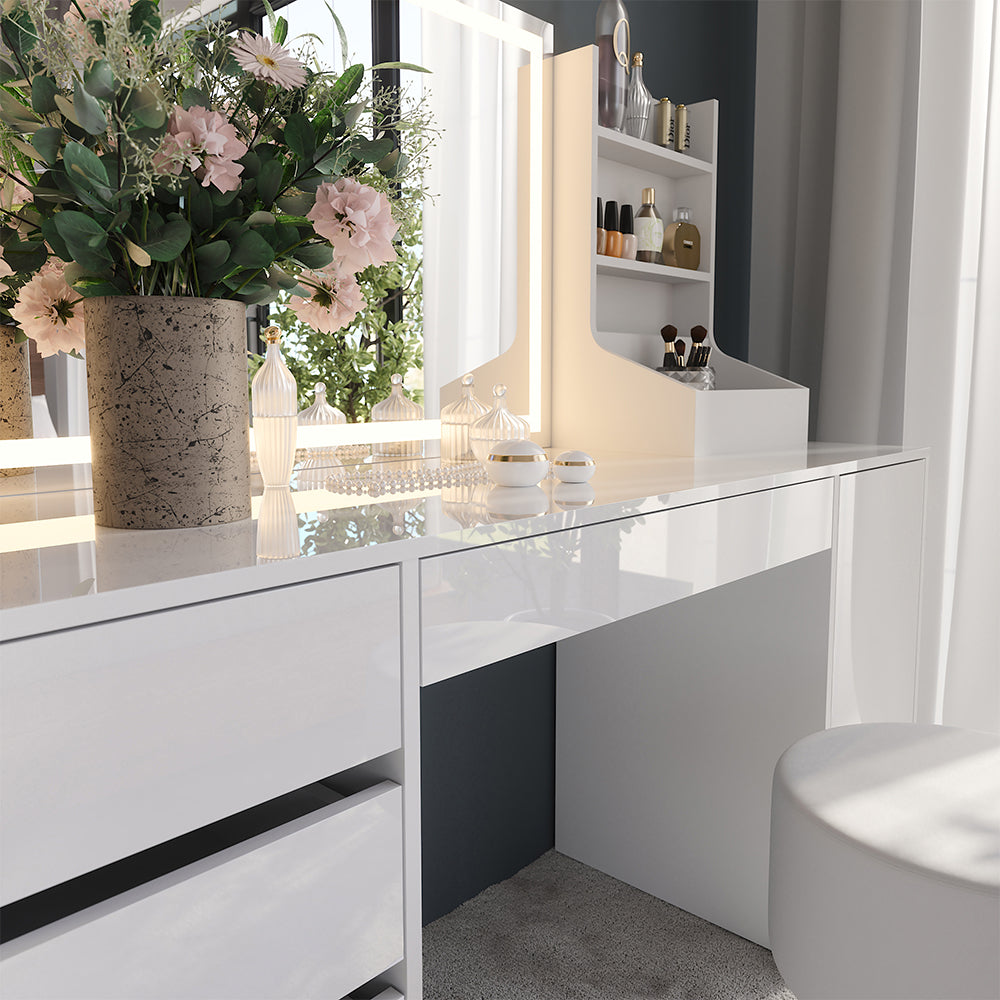 Vicco Tavolo da toeletta Bianco/bianco lucido 158.2 cm 4 parti