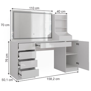 Vicco Tavolo da toeletta Bianco/bianco lucido 158.2 cm 3 parti
