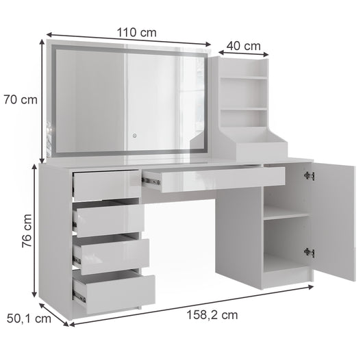 Vicco Tavolo da toeletta Bianco/bianco lucido 158.2 cm 3 parti