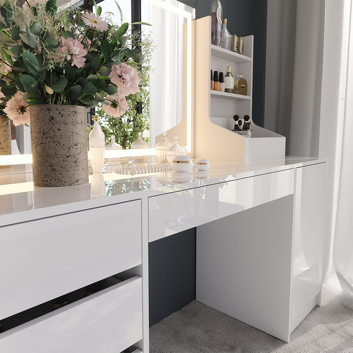 Vicco Tavolo da toeletta Bianco/bianco lucido 158.2 cm 3 parti