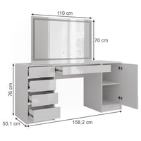 Vicco Tavolo da toeletta Bianco/bianco lucido 158.2 cm con specchio LED