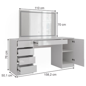 Vicco Tavolo da toeletta Bianco/bianco lucido 158.2 cm con specchio LED