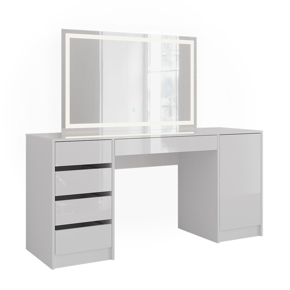Vicco Tavolo da toeletta Bianco/bianco lucido 158.2 cm con specchio LED