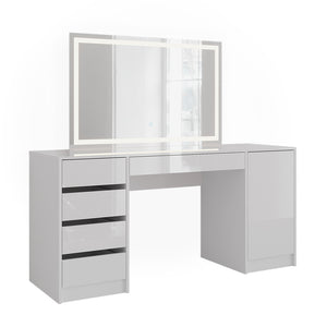 Vicco Tavolo da toeletta Bianco/bianco lucido 158.2 cm con specchio LED