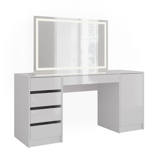 Vicco Tavolo da toeletta Bianco/bianco lucido 158.2 cm con specchio LED