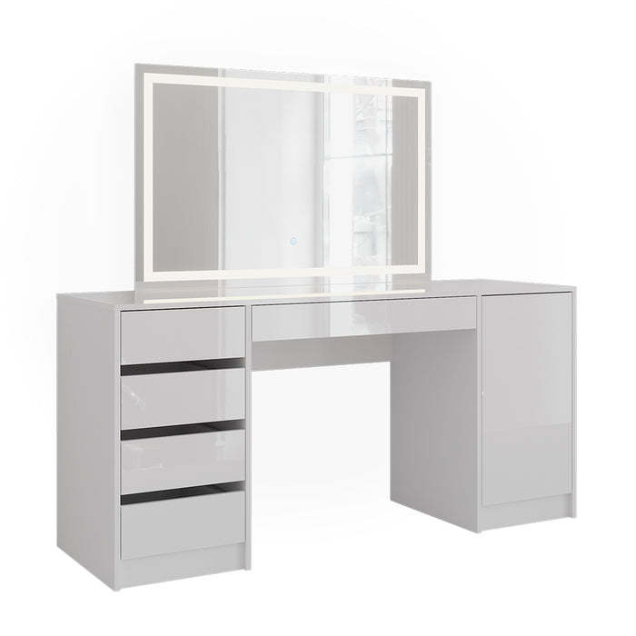 Vicco Tavolo da toeletta Bianco/bianco lucido 158.2 cm con specchio LED