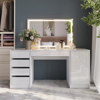 Vicco Tavolo da toeletta Bianco/bianco lucido 158.2 cm con specchio LED