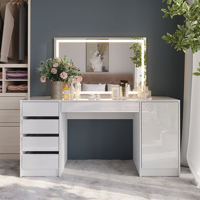 Vicco Tavolo da toeletta Bianco/bianco lucido 158.2 cm con specchio LED