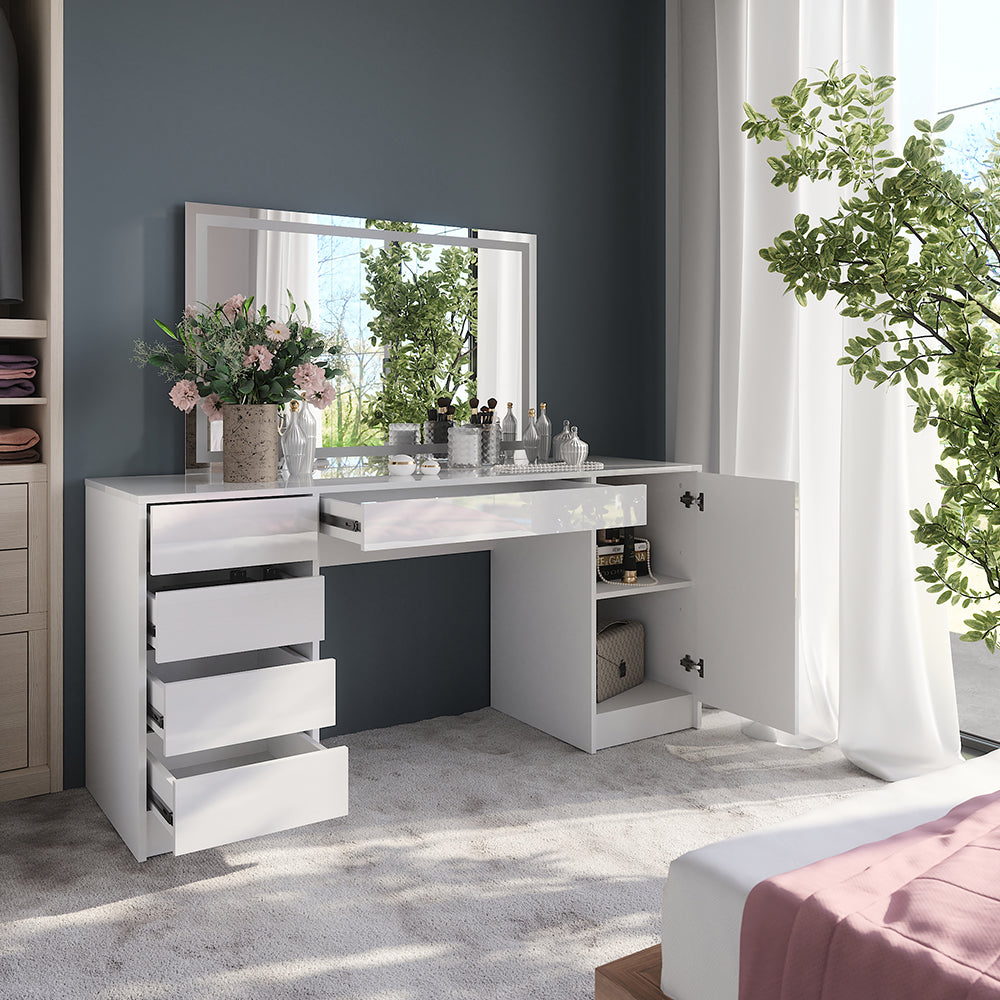 Vicco Tavolo da toeletta Bianco/bianco lucido 158.2 cm con specchio LED