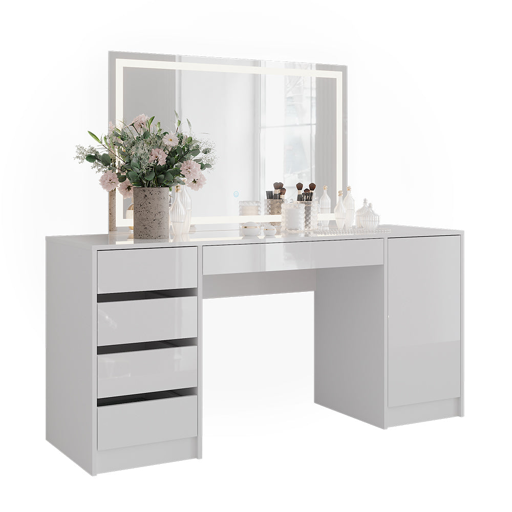 Vicco Tavolo da toeletta Bianco/bianco lucido 158.2 cm con specchio LED