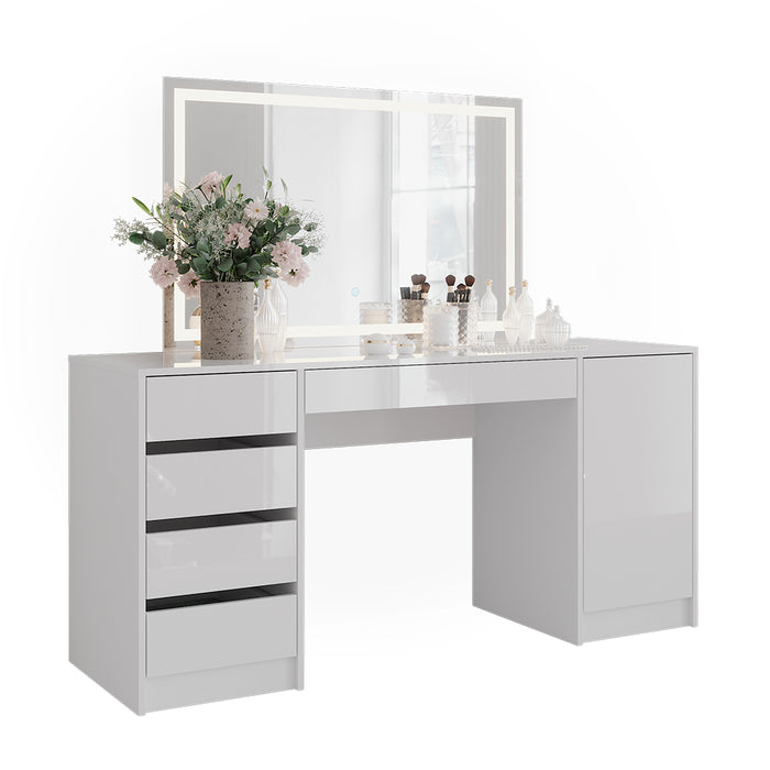 Vicco Tavolo da toeletta Bianco/bianco lucido 158.2 cm con specchio LED