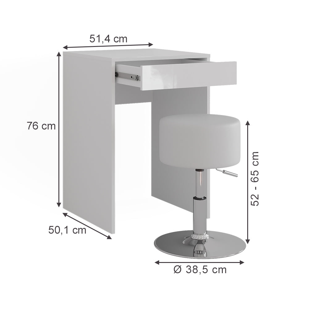 Vicco Tavolo da toeletta Bianco/bianco lucido 51.4 cm con sgabello