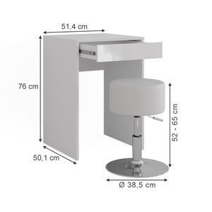 Vicco Tavolo da toeletta Bianco/bianco lucido 51.4 cm con sgabello