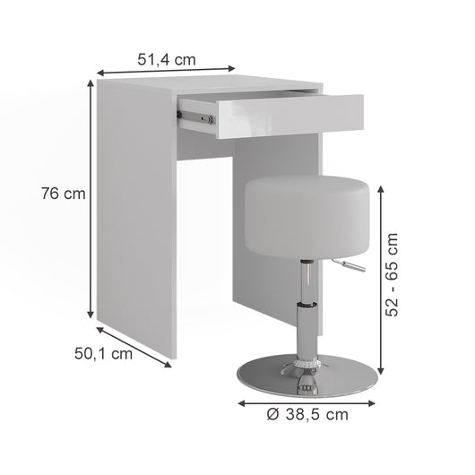 Vicco Tavolo da toeletta Bianco/bianco lucido 51.4 cm con sgabello