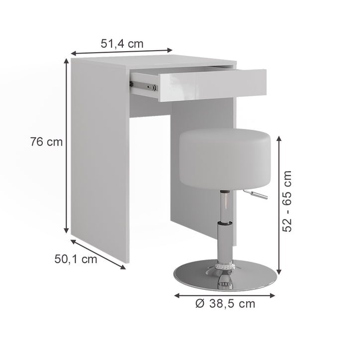 Vicco Tavolo da toeletta Bianco/bianco lucido 51.4 cm con sgabello