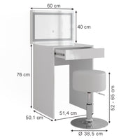Vicco Tavolo da toeletta Bianco/bianco lucido 51.4 cm con specchio LED e sgabello